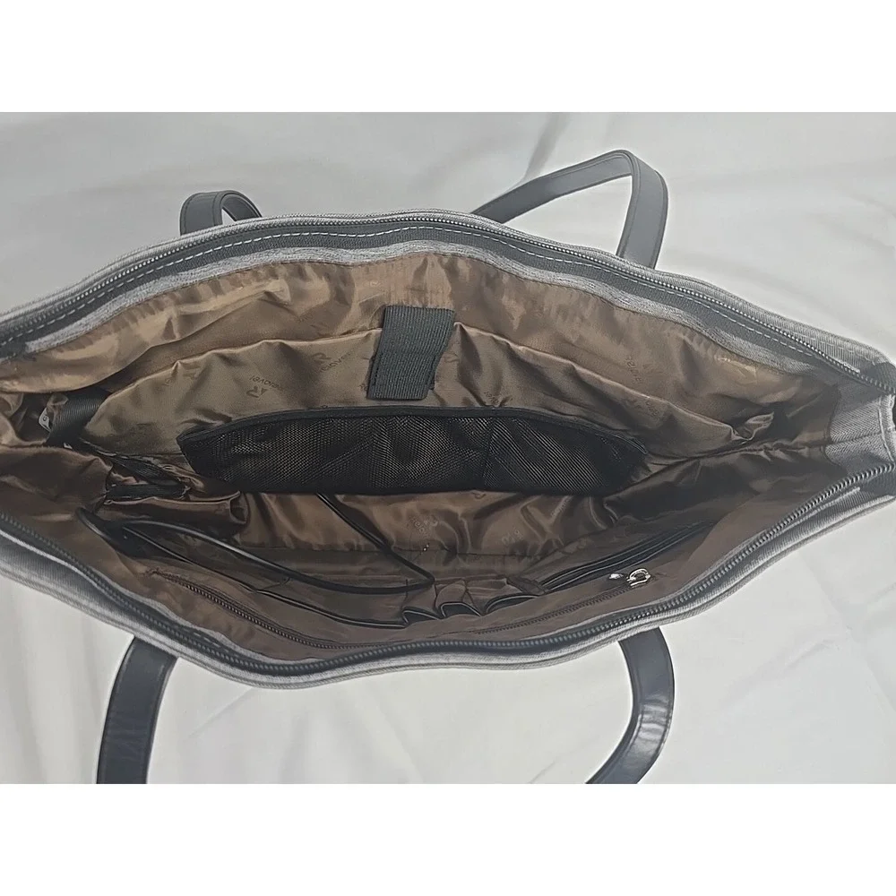 Relavel Women Gray Messenger lunch Bag gray w/satin brown lining outer‎ USB Port